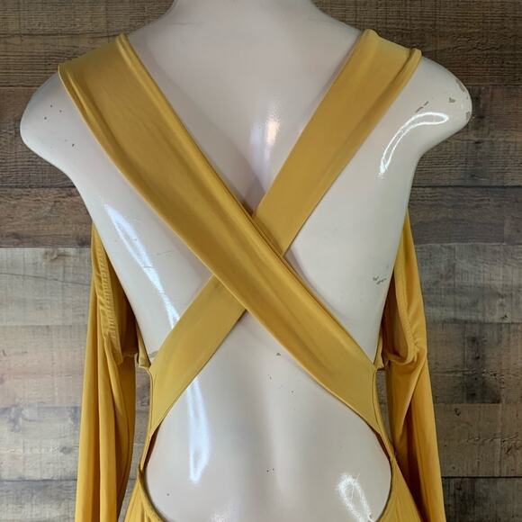 Outrageous Fortune Open Cross Back Bodysuit Long Sleeve Yellow Size 12 NWT - Picture 6 of 9